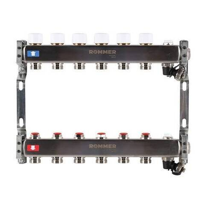 Коллекторная группа для радиаторного отопления ROMMER RMS3201 - 1" на 6 контуров 3/4"EK