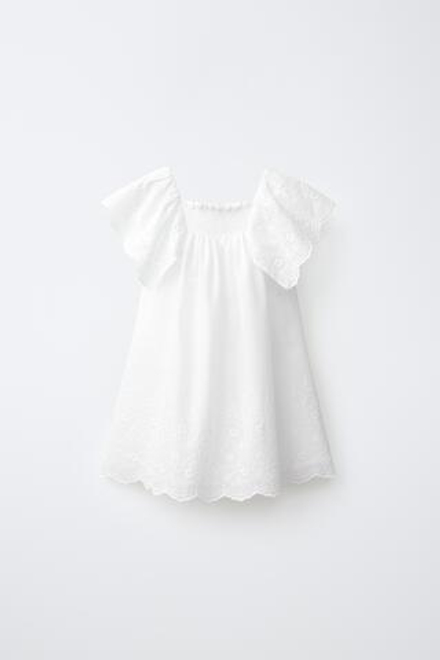 ZARA ПЛАТЬЕ С ВЫШИВКОЙ, БЕЛЫЙ