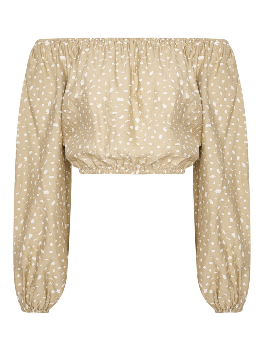 Блуза из вискозы на резинке бежевая в пятнышко