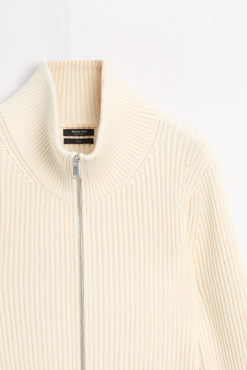 Massimo Dutti Кардиган из 100% хлопка в технике двухизнаночного трикотажа, натуральный/кремовый