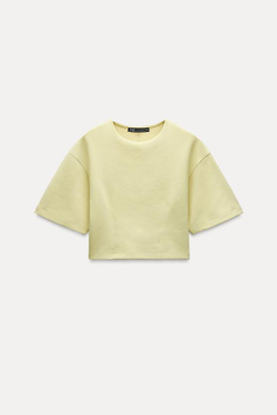 ZARA КРОП-ТОП INTERLOCK, ЖЕЛТЫЙ