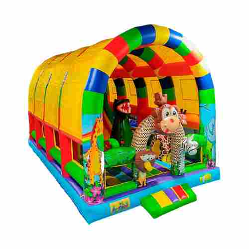 Надувной батут «Зверята с крышей» с горкой и скалодромом, 10х6х6 м