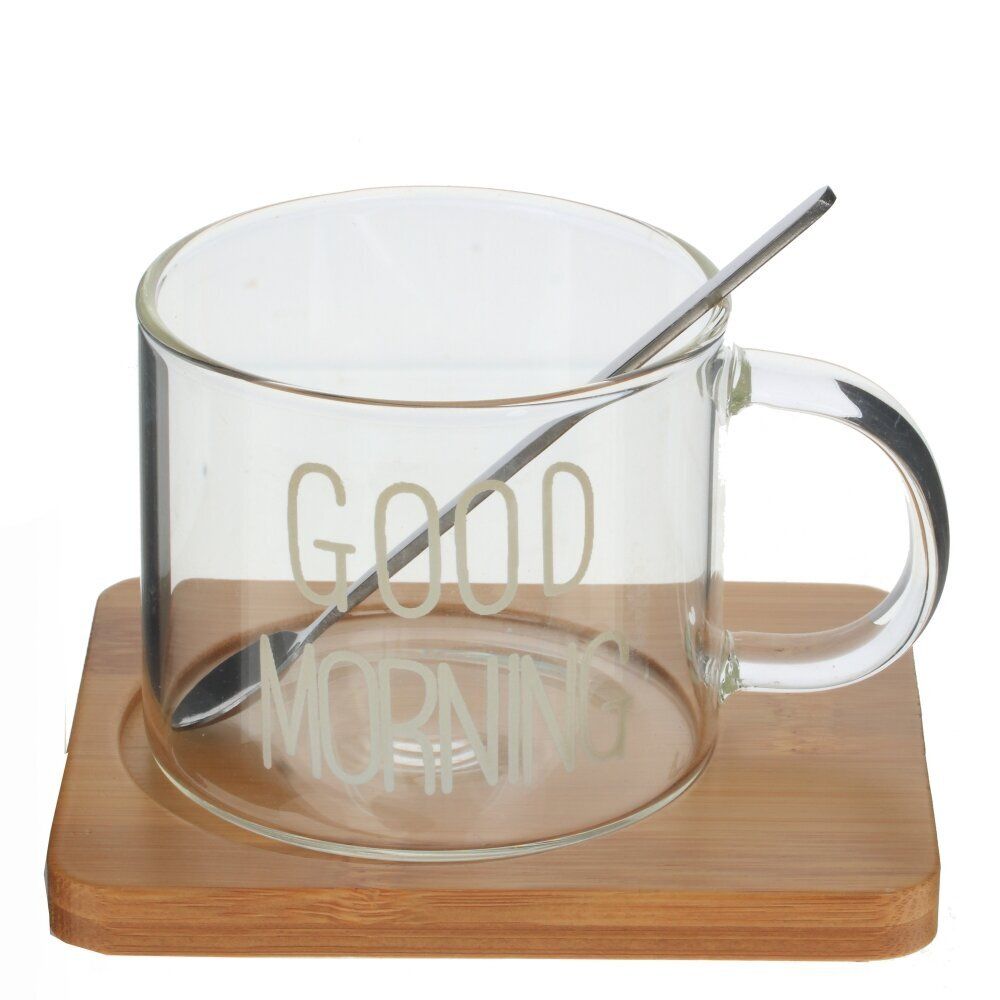GAEM Кружка с ложкой на деревянной подставке, 300 мл, L12 W9,5 H10 см, 2в.