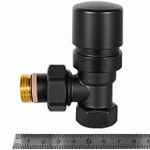 Клапан термостатический угловой STOUT Design - 1/2" (ВР/НР-американка, PN10, Tmax 120°C, EPTF уплотнение, цвет черный)