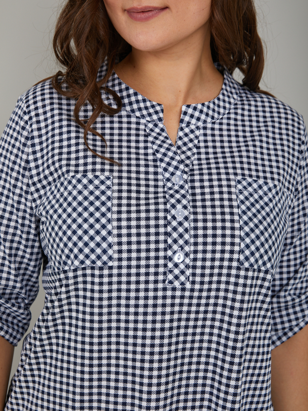 Блузка БЛ-131/синийштрих-клетка