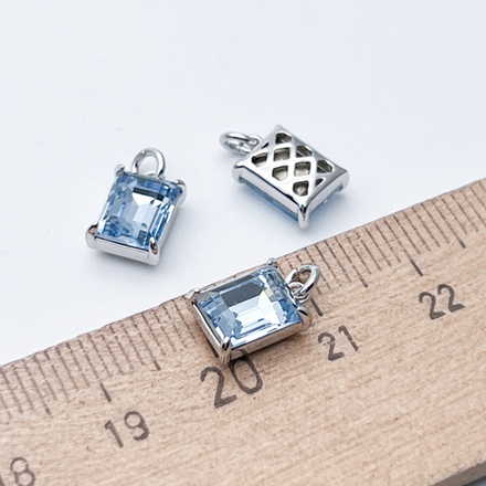 Подвеска Прямоугольник, цвет серебро (родий) + синий, размер 10*7 мм, цена за 1 шт