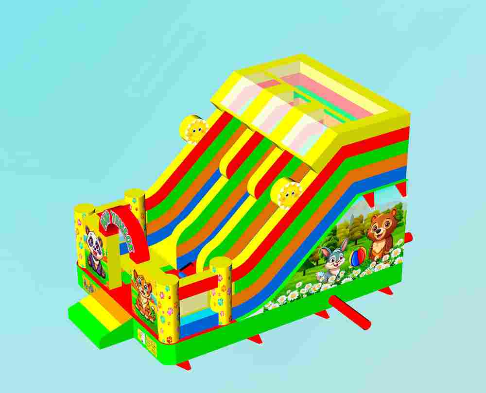 Надувной батут-горка «Зверята-непоседы», 6x4x4.5 м