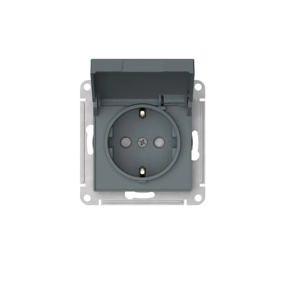 ATLASDESIGN РОЗЕТКА с заземлением со шторками с крышкой,16А,IP20, мех.,быстрозажим. клем., ГРИФЕЛЬ