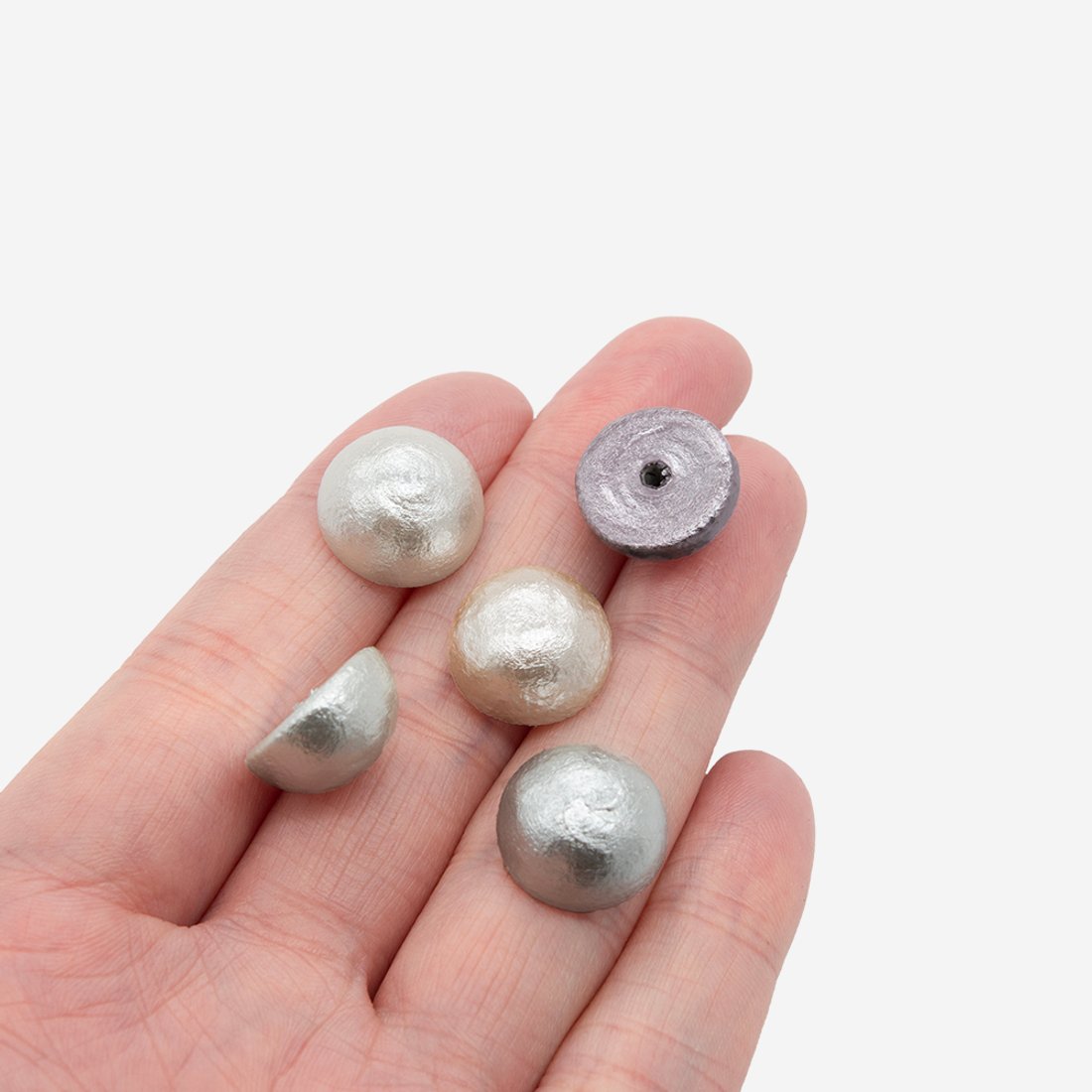 Хлопковый жемчуг, оттенок "Белый", полусфера 14мм, полупросверленная