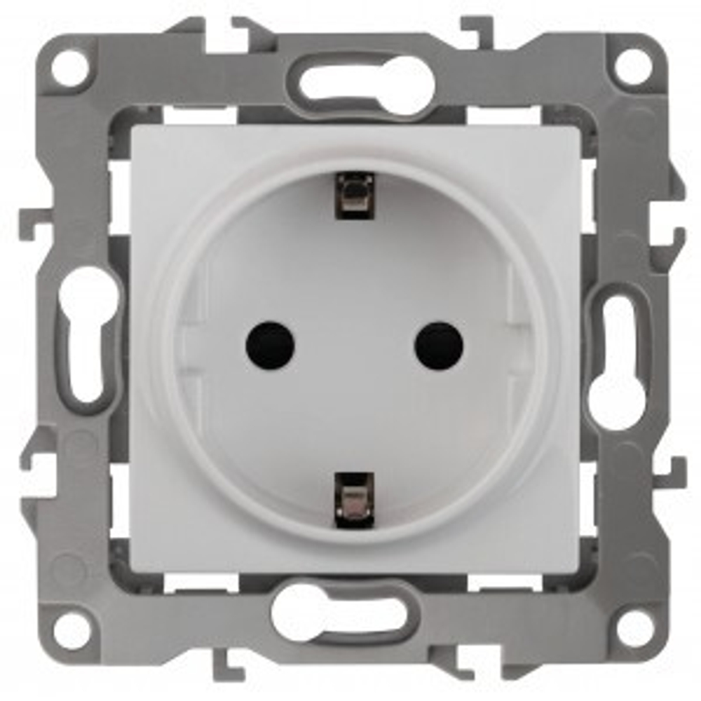 12-2102-01 ЭРА Розетка одинар 2P+E Schuko со шторками, 16А-250В, IP20, белый, (10 шт ) арт:Б0014687