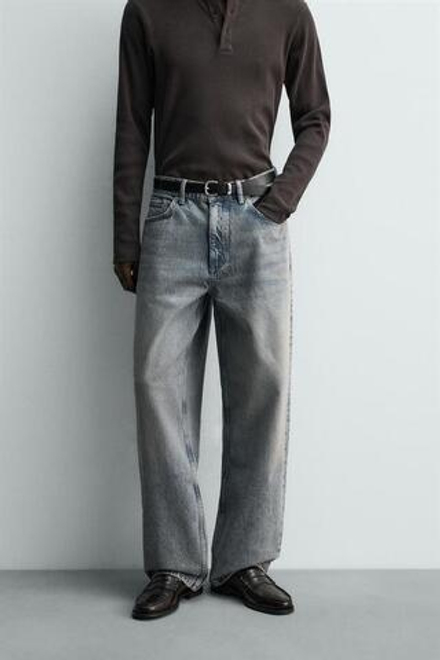 ZARA ДЖИНСЫ BAGGY FIT, СЕРО-СИНИЙ