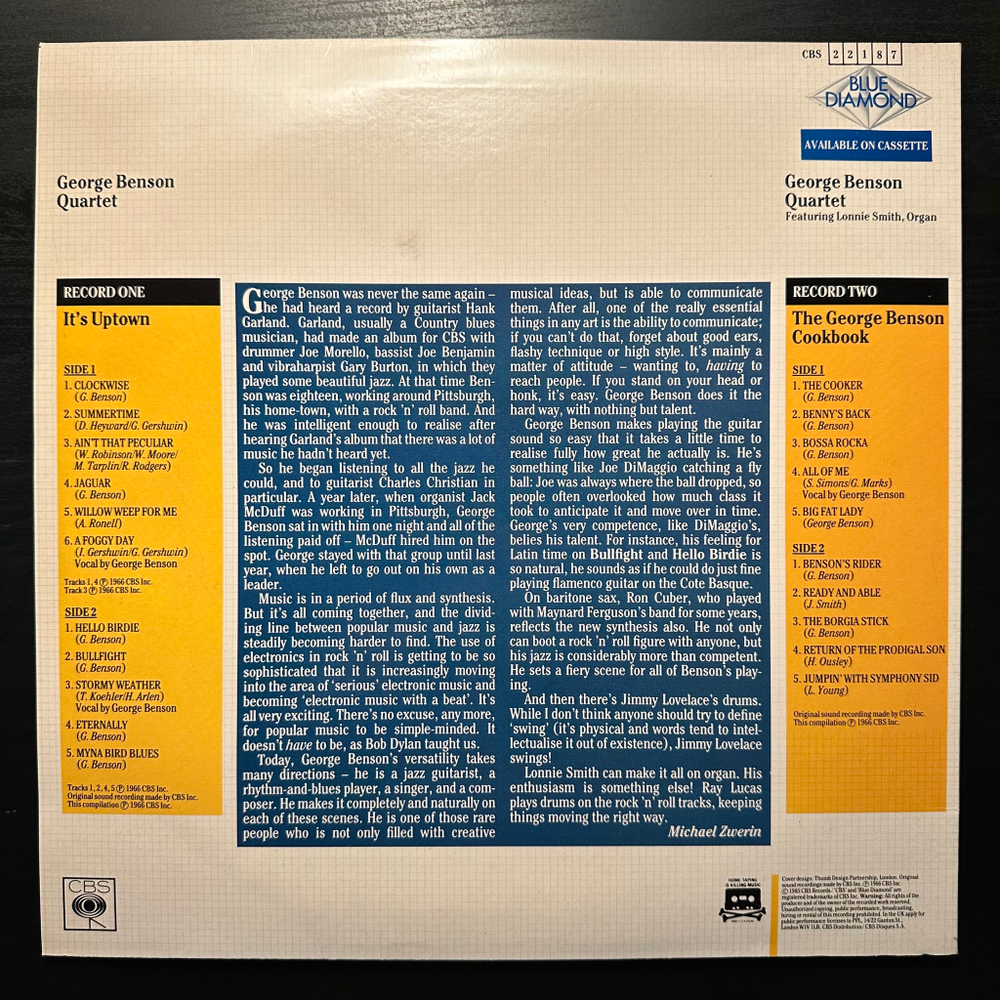 George Benson Quartet - It's Uptown / The George Benson Cookbook 2LP (Голландия 1985г.)