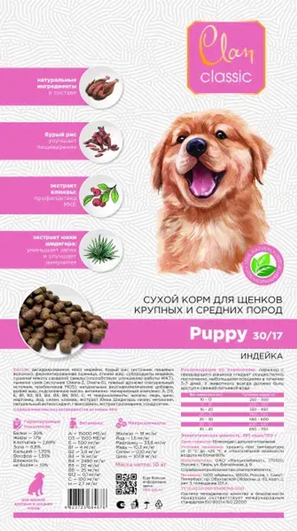 Сухой корм CLAN Classic Puppy для щенков крупных и средних пород, индейка - 10 кг