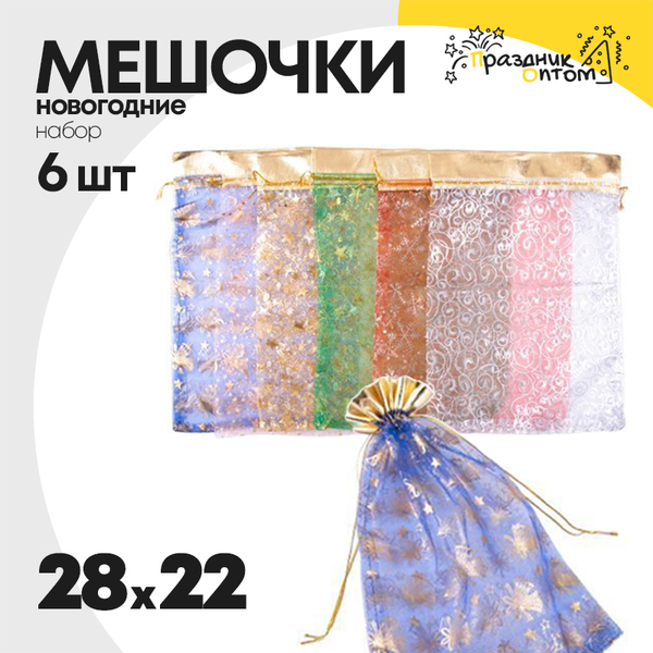 
          мешочек 28 х 22 набор 6шт для подарка (разноцветный)