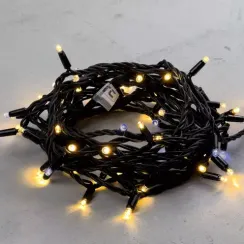 Светодиодная гирлянда с колпачком 75 теплых белых LED ламп 10 м., мерцание, 24В., черный каучуковый провод, IP65, LTC (LL75BLW-1-1WW)