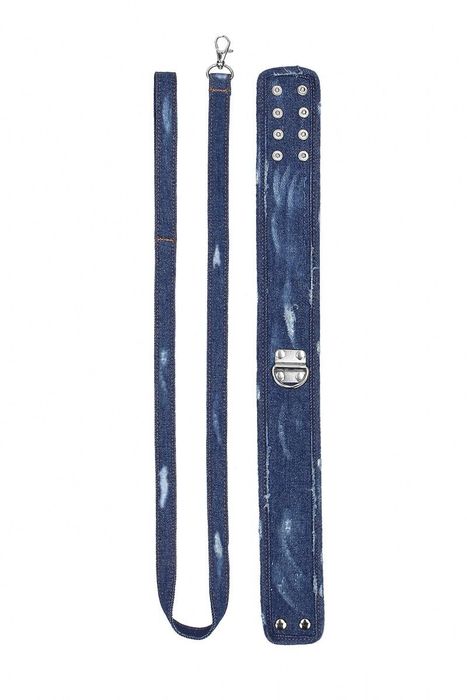 Синий джинсовый ошейник With Leash Roughend Denim Style