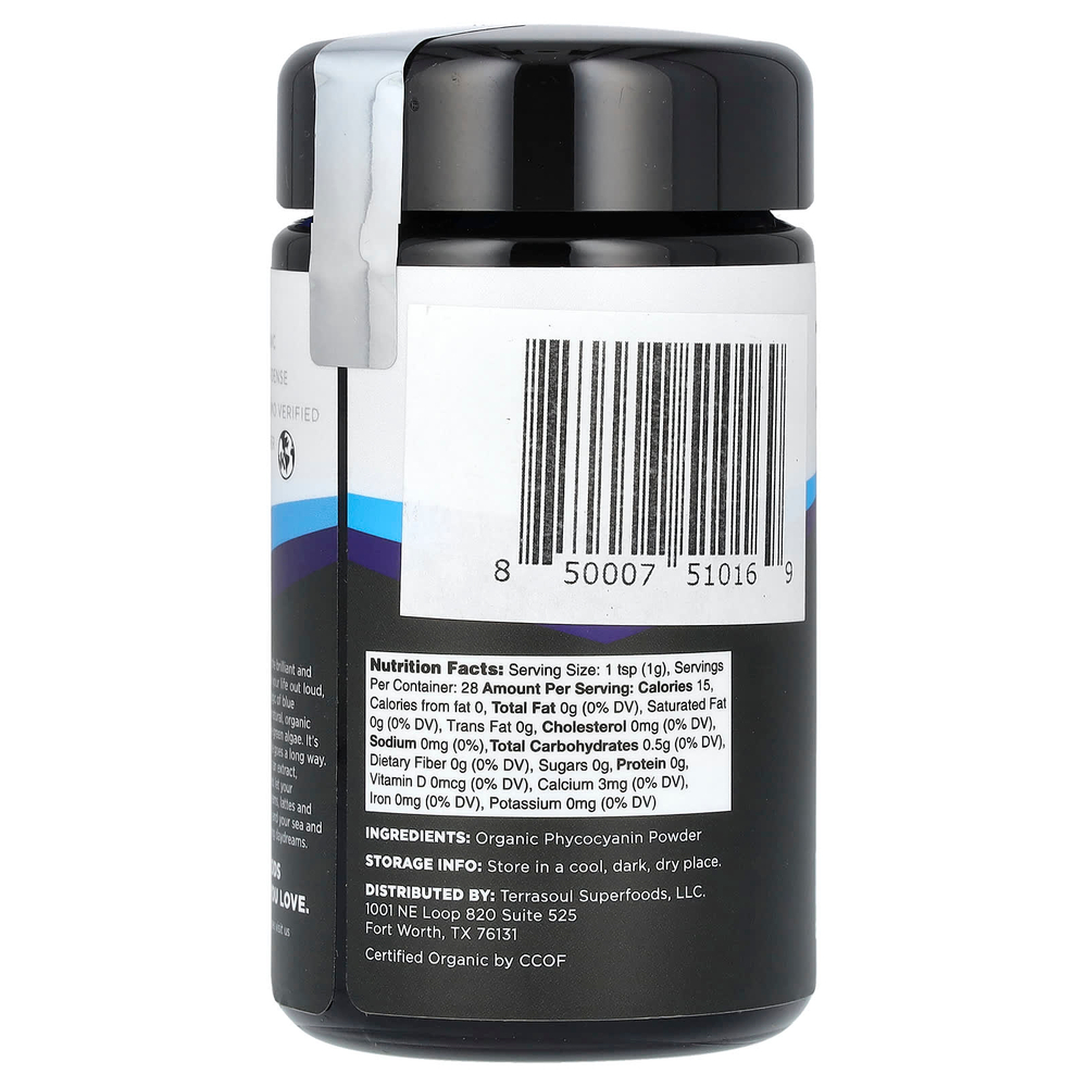 Terrasoul Superfoods, порошок из голубой спирулины, фикоцианин, 28 г (1 унция)