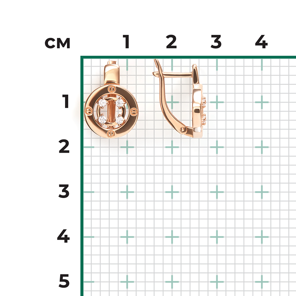 Серьги с английским замком из красного золота с фианитами