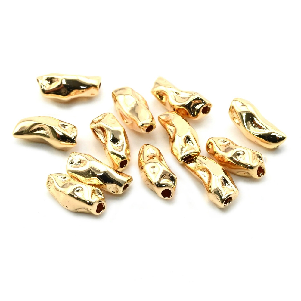 бпм15-з Бусина "Палочка мятая" 15*6мм, позолота