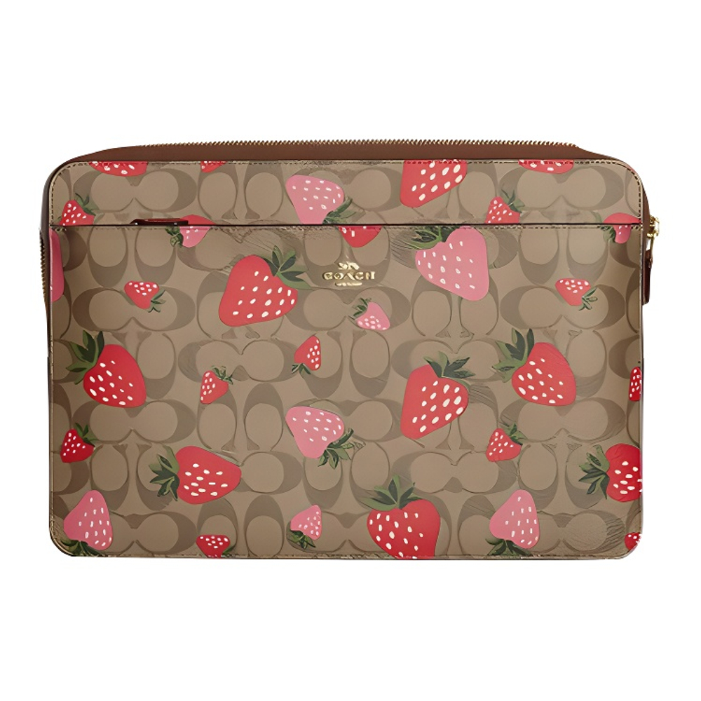 COACH Coated Canvas With Leather Briefcase Laptop Bag Large Women"s Brown & Red