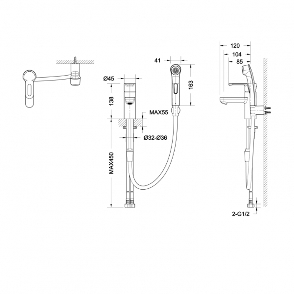 Смеситель для умывальника с гигиеническим душем Bravat Stream-D