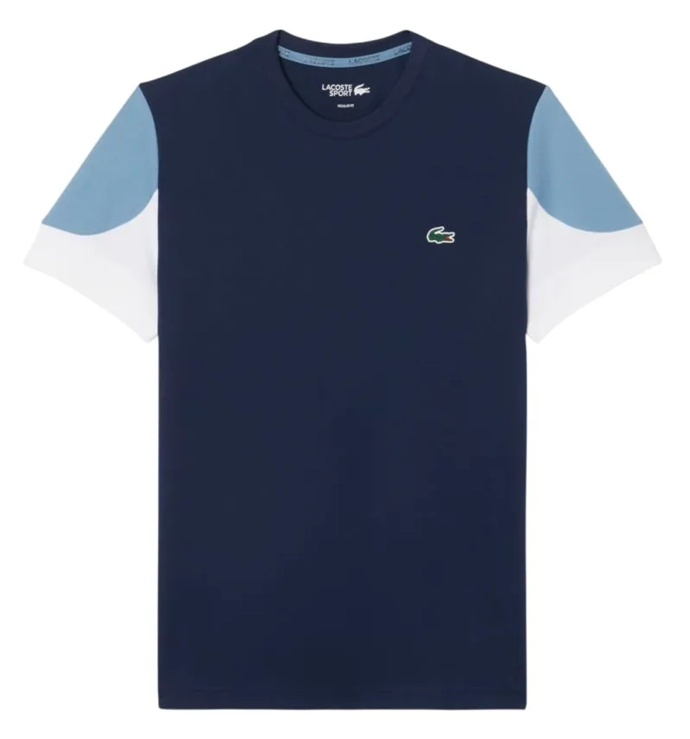 Мужская теннисная футболка Lacoste Sport Printed Colour-Block - navy blue/blue/white