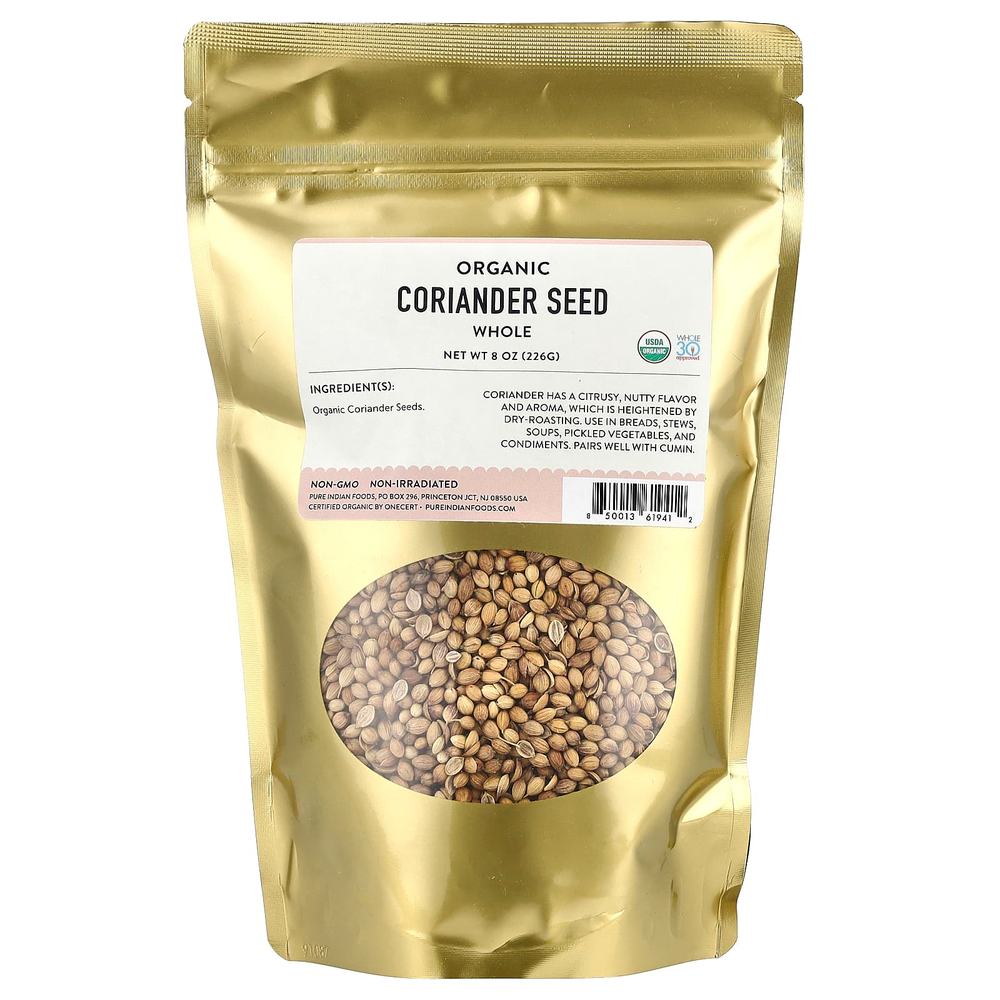 Pure Indian Foods, органические семена кориандра, цельные, 226 г (8 унций)