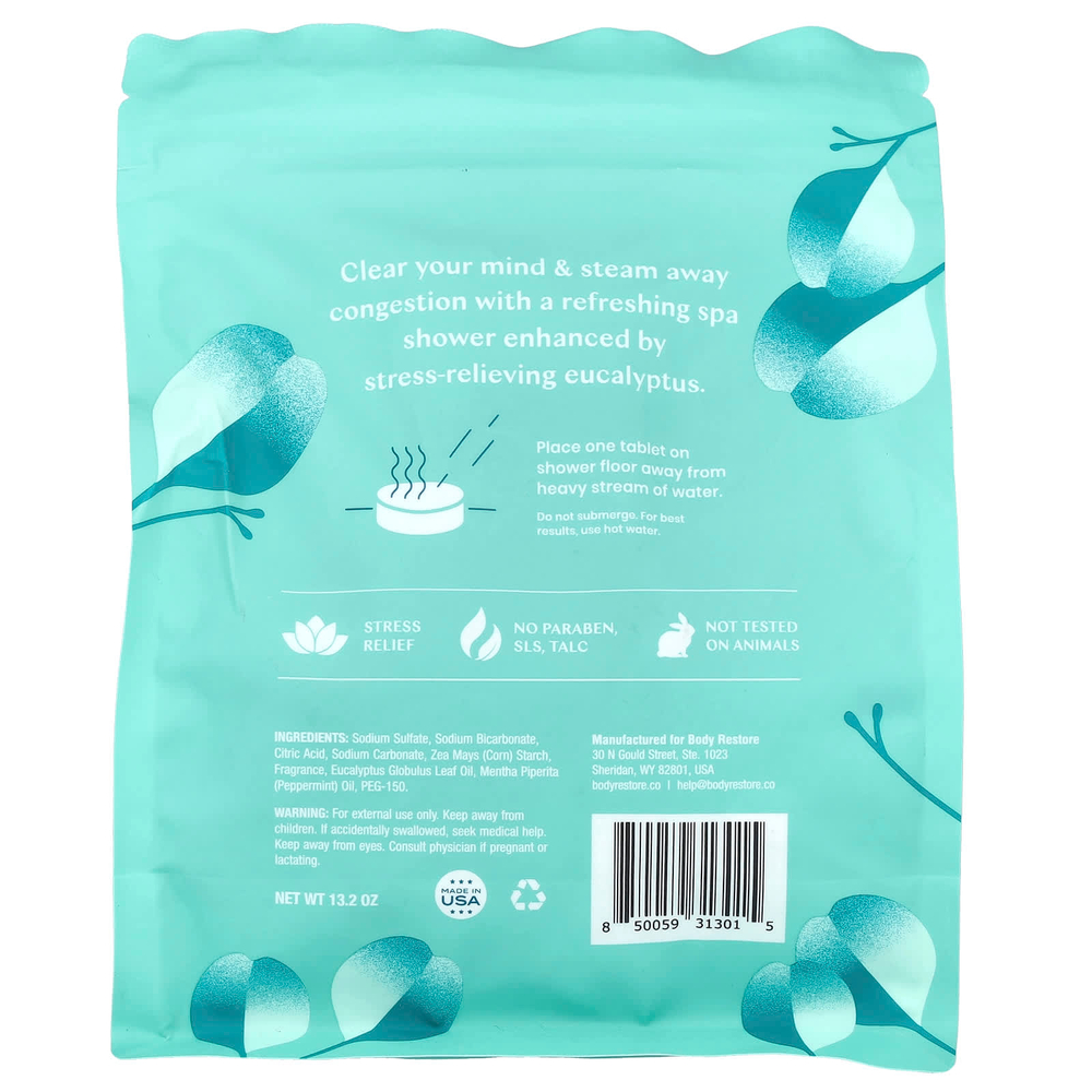 Body Restore, Пароварки для душа, эвкалипт, 15 таблеток, 13,2 унции