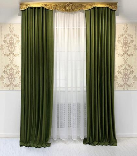 Шторы из однотонного бархата матового, цвет 70 зеленый