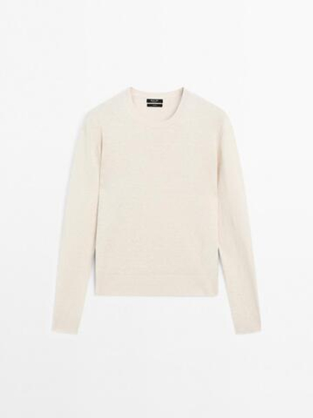 Massimo Dutti Свитер из тонкой 100% льняной ткани, песочный