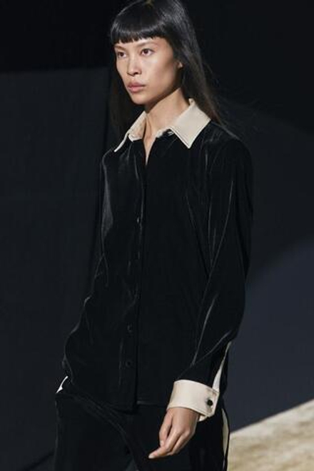 ZARA БАРХАТНАЯ РУБАШКА С КОНТРАСТНЫМИ ДЕТАЛЯМИ — ZW COLLECTION, ЧЕРНЫЙ
