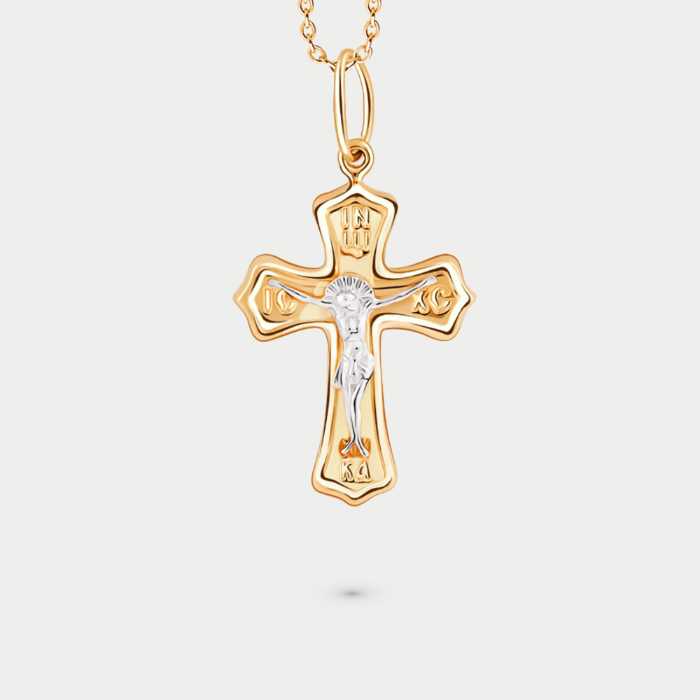 Крест православный из розового золота 585 пробы без вставок (арт. 0009-10)