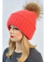 шапка ангора с меховым помпоном зимняя пушистая стильная