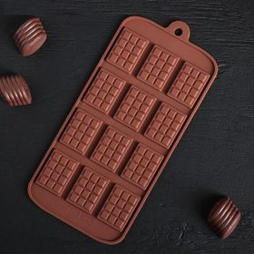 Силиконовая форма для льда и шоколада Плитки длина 21 ширина 11 см, 12 ячеек, цвет шоколадный