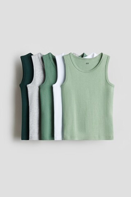 H&M Набор из 5 хлопковых маек, светло-зеленый