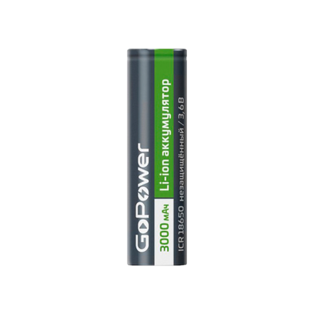 Аккумулятор Li-ion GoPower IMR18650 PC1 20A 3.7V 3000mAh без защиты плос.конт. (1/100/400)