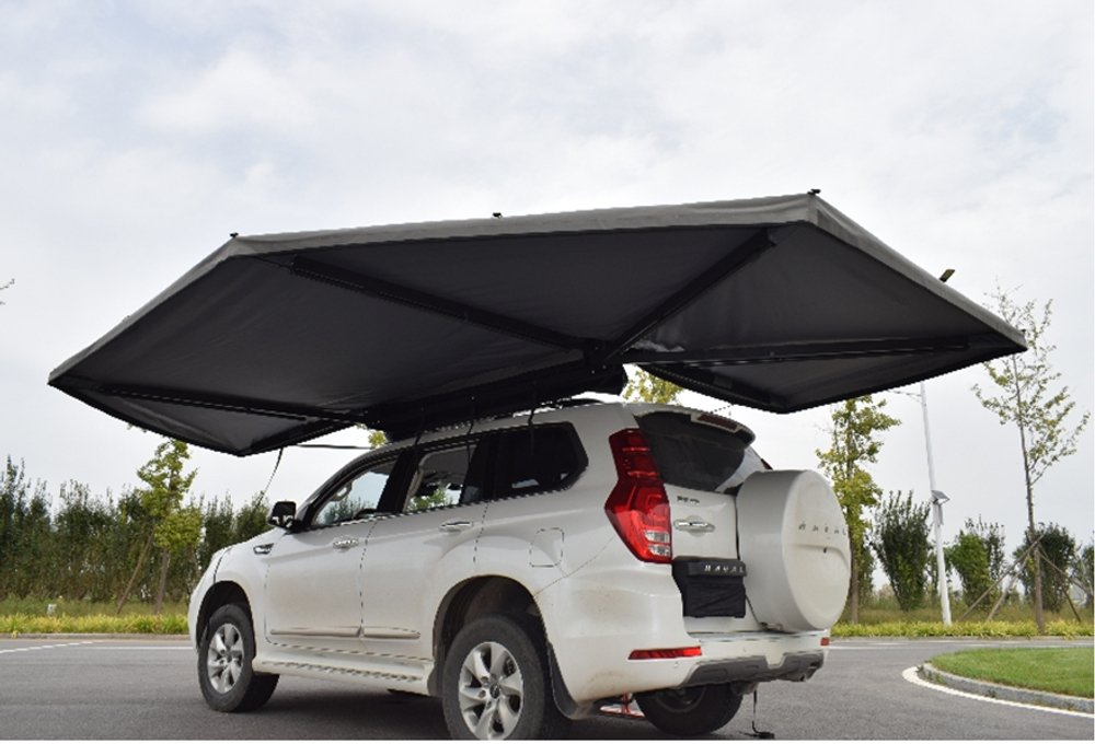 Маркиза автомобильная веерная, безопорная 2,3х2 м (левая), увеличенная, серая РИФ