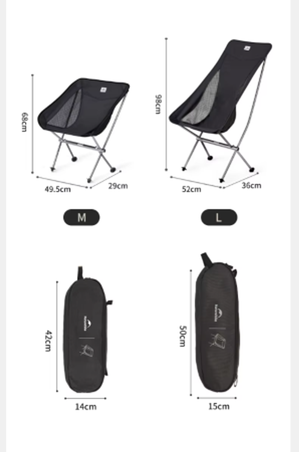 Кресло туристическое Naturehike YL06 складное, высокая спинка, до 150 кг, зеленое
