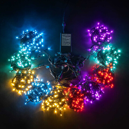 Комплект LED освещения для ели высотой до 10 м., цвет ламп: красный, теплый белый, аквамарин, нежно-розовый, светло-голубой, контроллер, силиконовый провод, (KFCT1000-10F11-1M2)
