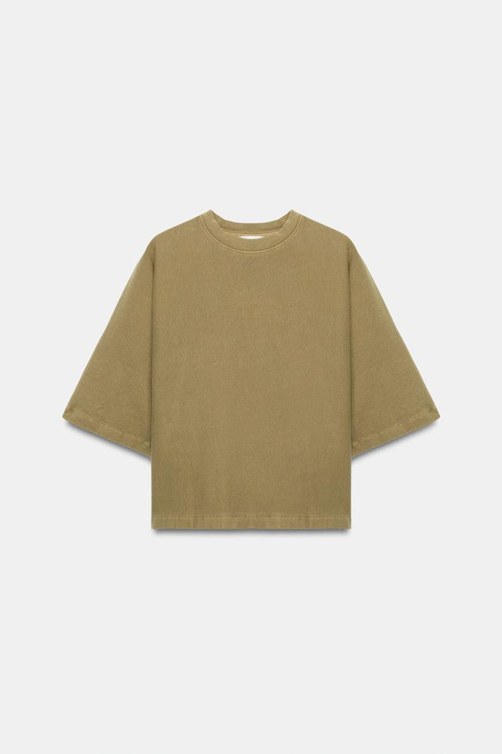 ZARA ФУТБОЛКА С КОРОТКИМИ РУКАВАМИ И ЭФФЕКТОМ ПОТЕРТОСТИ, ОЛИВКОВЫЙ
