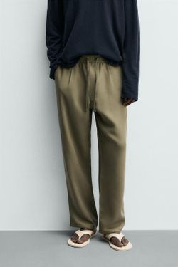 ZARA СТРУЯЩИЕСЯ БРЮКИ RELAXED FIT, ОЛИВКОВЫЙ