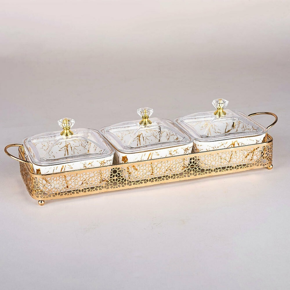 Менажница 3-х секционная на подставке, 9,5*28*8см