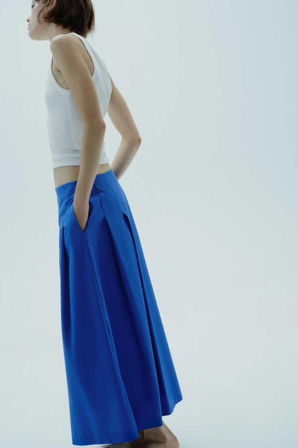 ZARA ЮБКА МИДИ СО СКЛАДКАМИ, ВАСИЛЬКОВЫЙ