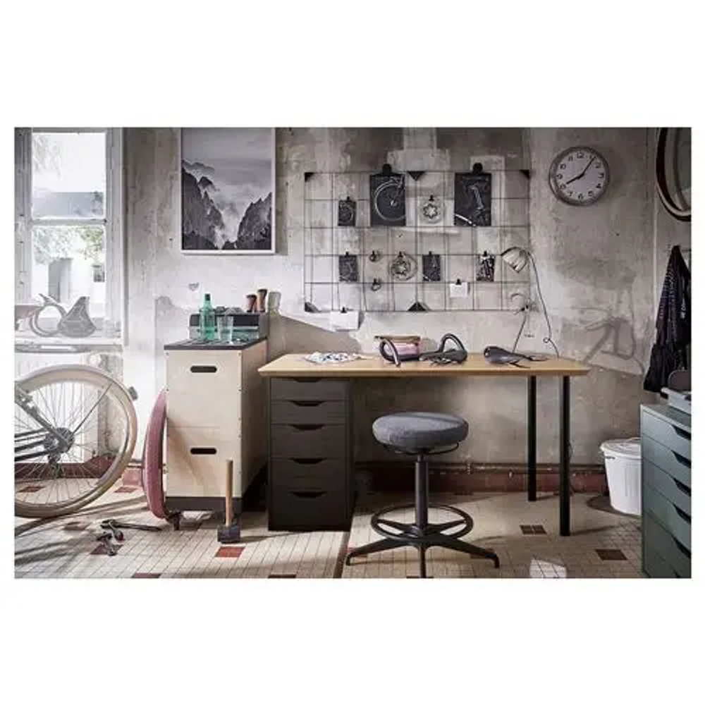 Письменный стол с ящиком - IKEA ANFALLARE/ALEX, 140x65 см, бамбук/черно-коричневый, АНФАЛЛАРЕ/АЛЕКС ИКЕА