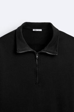 ZARA ТОЛСТОВКА С КОРОТКОЙ ЗАСТЕЖКОЙ-МОЛНИЕЙ, ЧЕРНЫЙ