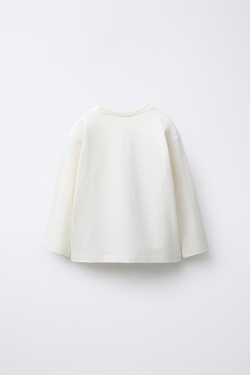 ZARA ФУТБОЛКА С АКВАРЕЛЬНЫМ ПРИНТОМ ЗАЙЧИКА, БЕЖЕВЫЙ