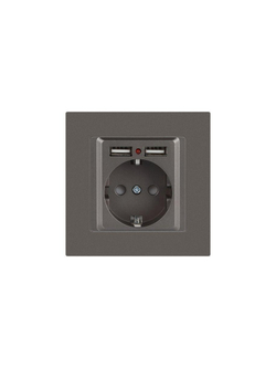 Розетка 1-м СП Accent 6-410-09 16А IP20 250В P+E Schuko + 2хUSB защ. шторки титан Intro Б0063711