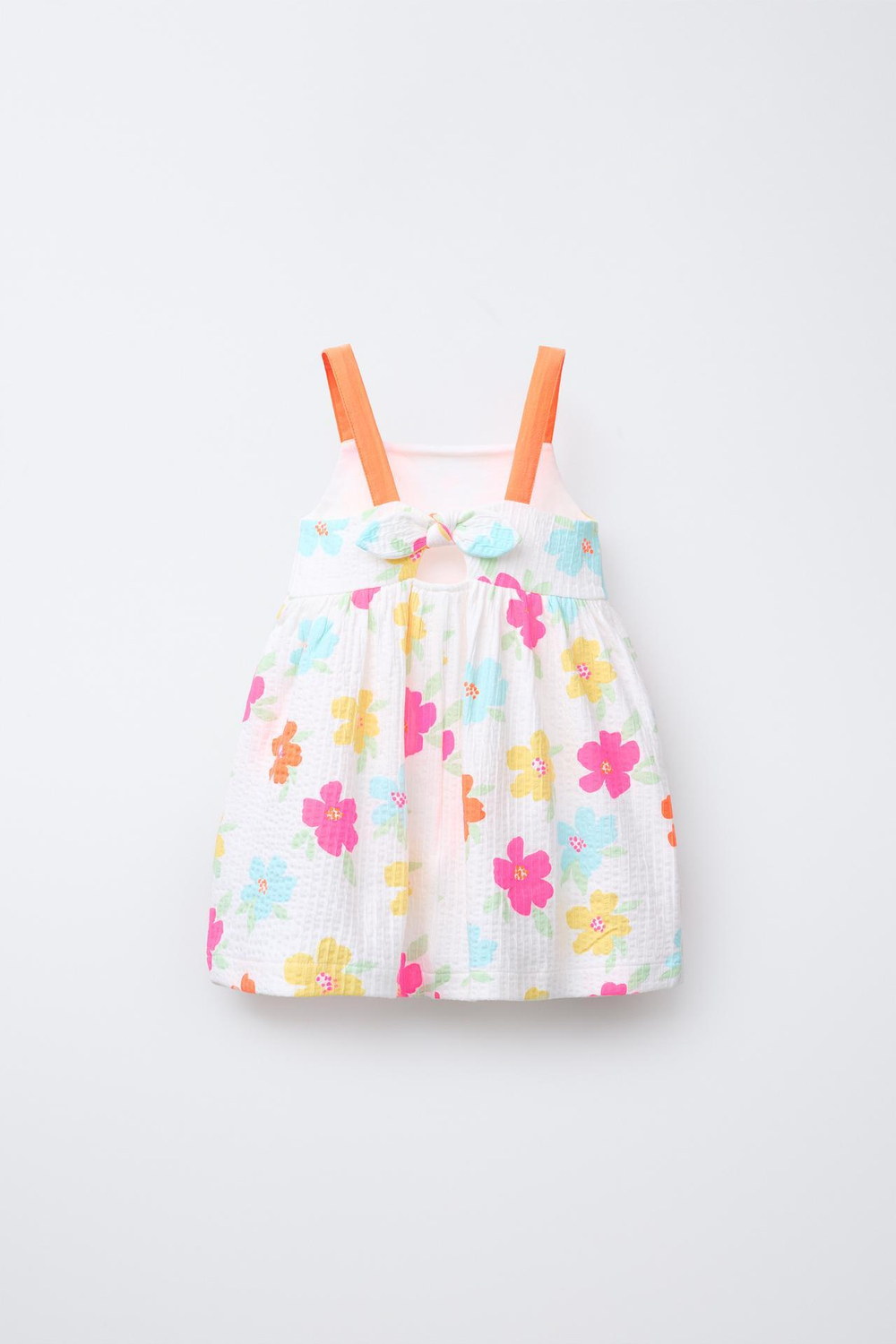 ZARA ПЛАТЬЕ ИЗ РЕЛЬЕФНОЙ ТКАНИ С ПРИНТОМ И БАНТОМ, ОРАНЖЕВЫЙ