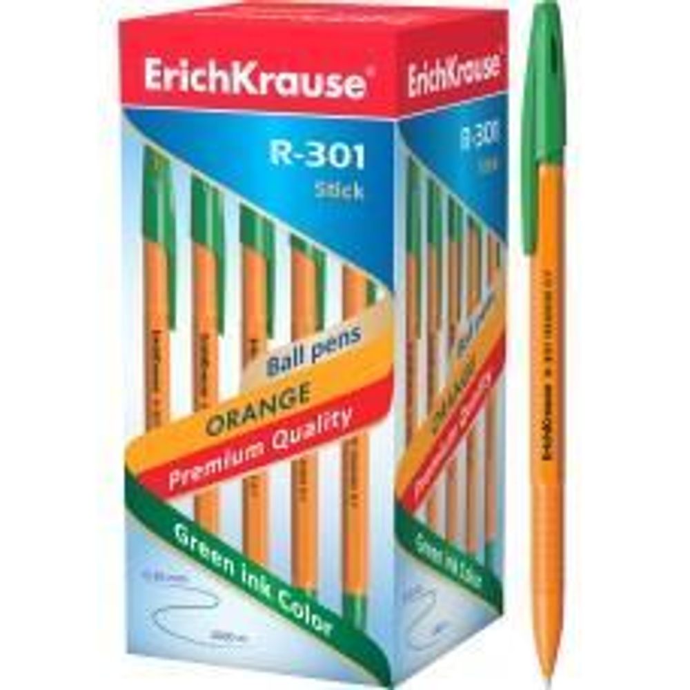 Ручка шариковая 0,7 мм, зеленая &quot;Orange Stick R-301&quot; (ErichKrause)
