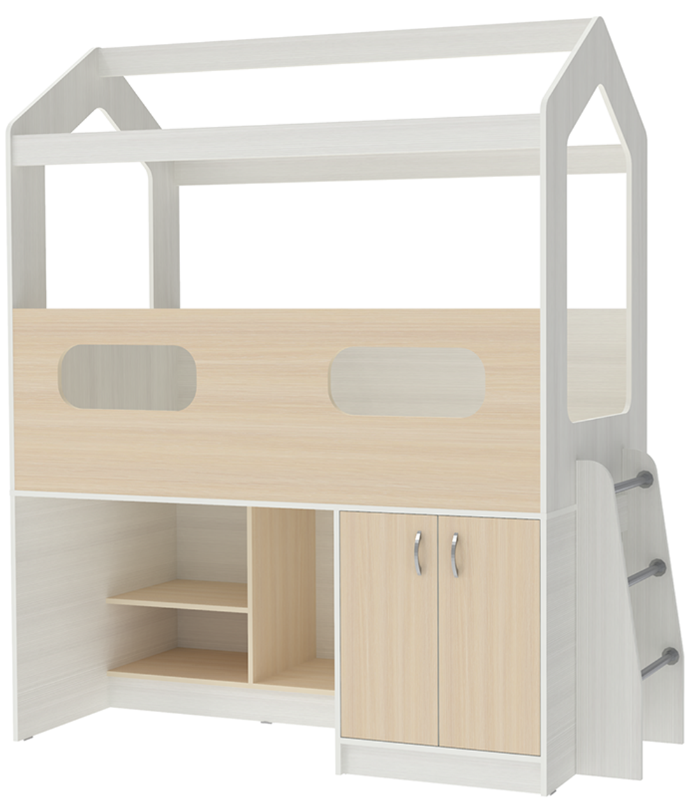 Кровать-чердак КарИВи ДС-12 Белое Дерево  Дуб Молочный